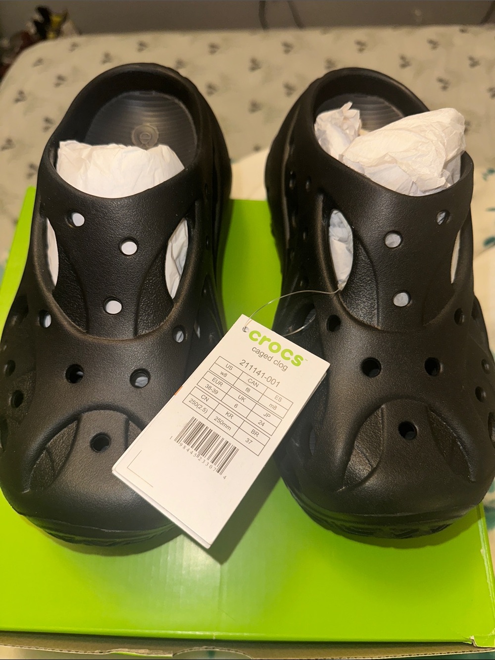 CROCS Black Slip-On Caged Clog Mules with Perforated Upper